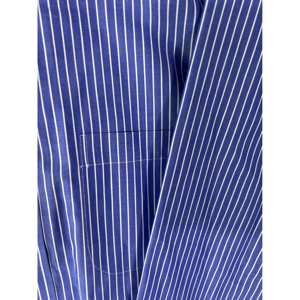 Brooks Brothers 346 Mens 17-4/5 Blue White Stripe Non-Iron Cotton Dress Shirt - Picture 4 of 13